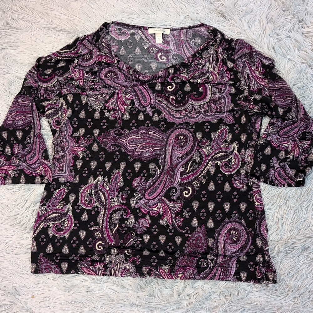 Dressbarn‎ Shirt Womens L Petite Blouse Paisley Career Preppy Casual Comfort